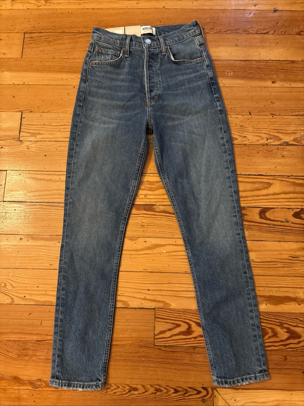 Agolde Women's High Rise Slim Fit Nico Jeans Button Fly Organic Cotton Size 23